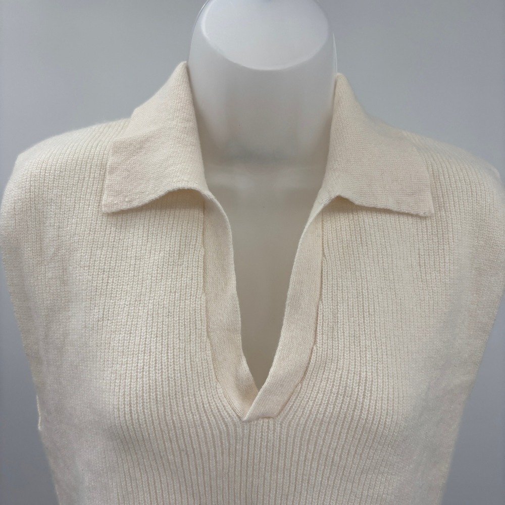 Colorush Cream V-Neck Collared Crop Top Ribbed Knit Polo Sweater Vest Womens 1 S - Picture 2 of 9
